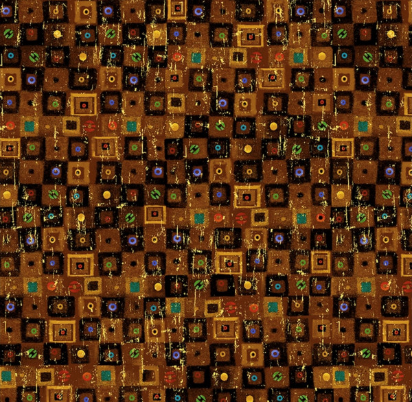 Klimt-Art Stoffe, Braune Kästchen mit Golddruck