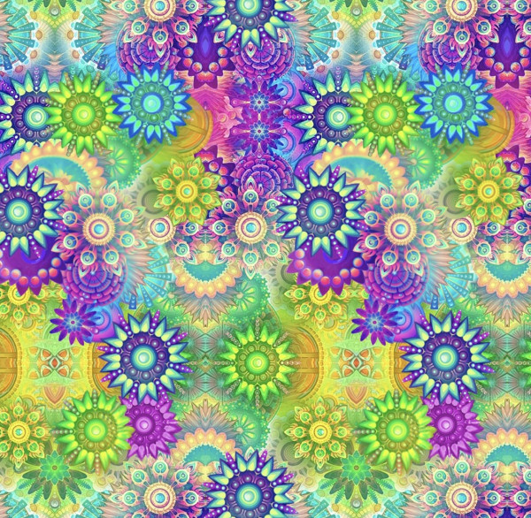 Bunte Stoff mit Mandalas-Sternen