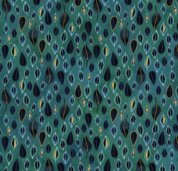 Stoff in Jade-Petrol mit Blätter von Serie Ebb & Flow Essoldo Design