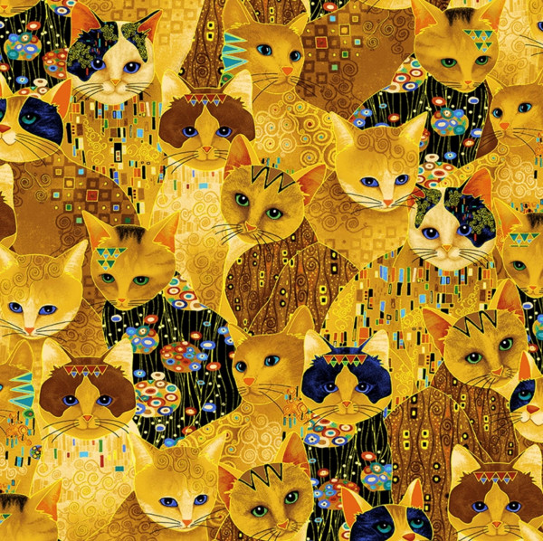 Stoffe mit Katzen,  Cat, Stoffe in Klimt-Art design.