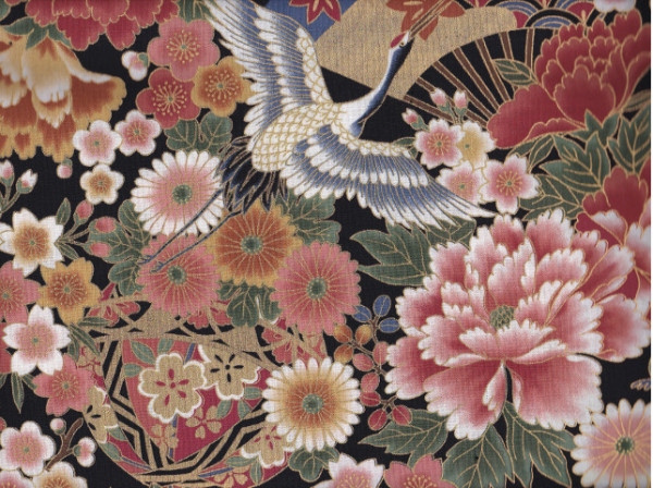 Japanische Stoffe mit Blumen und Golddruck