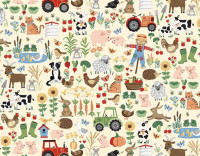 Kinderstoff mit Bauernhofmotiven. Kinderstoff mit Bauernhofmotiven.