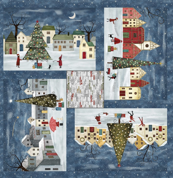 Panel mit Häuser zur Weihnachtszeit, Holiday Village Panel, Hanry Glas Fabrics.